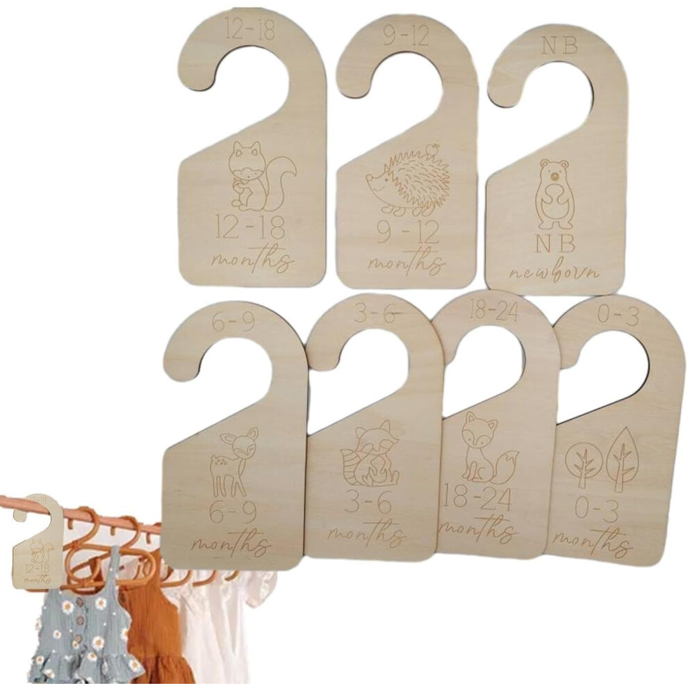 (Basswood hooks 7-pack) Nursery Closet Organizer - Clothes Organizer Wooden Baby Hangers,Portable Nursery Label Adorable Hanger Organizers Decorations