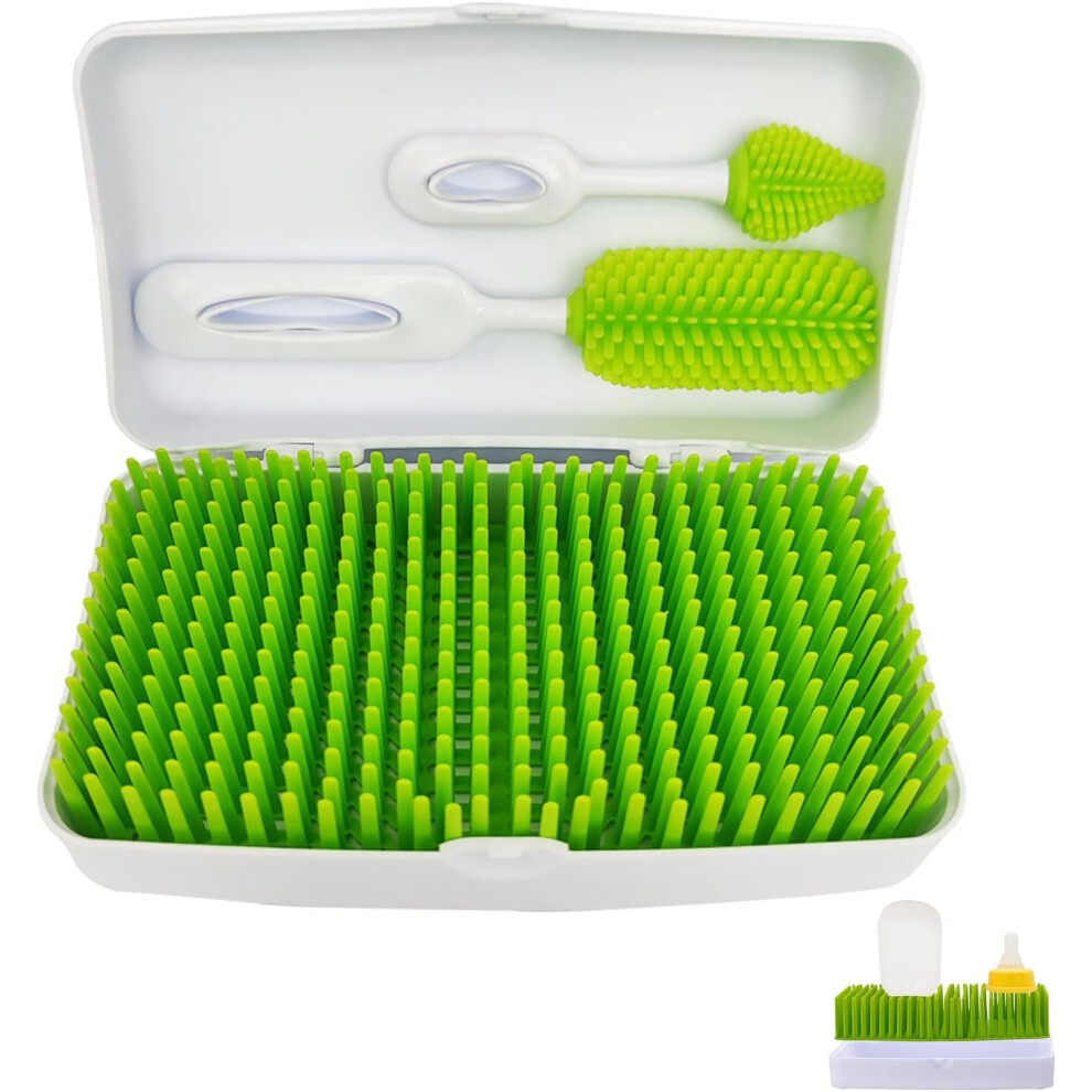 Drying Rack for Baby Bottles - Silicone Safe Baby Bottle Organizer - Space Saving Dryer with Storage Box Nipplebottle Breastfeeding Equipment for Feed