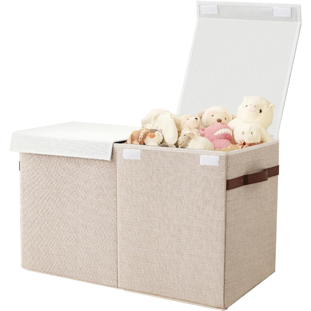 (Beige) Toy Chest,Books Storage Box - Large Toy Storage Organizer with Lid, Collapsible Sundries Storage Box for Kids, Boys, Girls, Nursery, Closet, Bedroom,