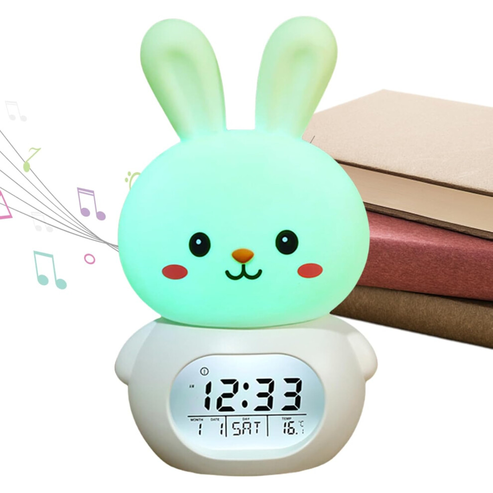 (Rechargeable model, White) Bunny Light With Timer | Easter LED Light Clock Alarm - Tap Control, Nursery Bedroom Decor, Table Digital Timer, Adjustabl