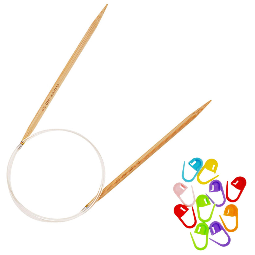 Clover PRO Takumi Circular Knitting Needle Bamboo 16 inches Size US 2 (2.75mm) 3303 with 10 Colorful Stitch Markers