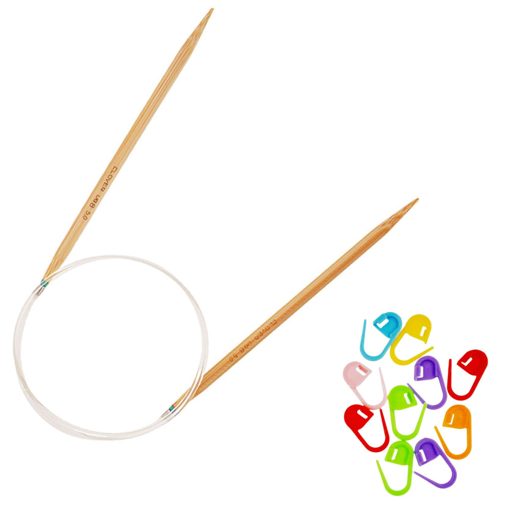Clover PRO Takumi Circular Knitting Needle Bamboo 24 inches Size US 1 (2.25mm) 3321 with 10 Colorful Stitch Markers
