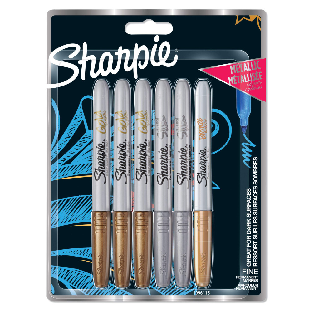 Sharpie Fine Tip Permanent Marker - Assorted Metallic Colours (Pack of 6)