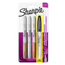 Sharpie Fine Tip Permanent Marker - Assorted Metallic Colours/Black (Pack of 4)