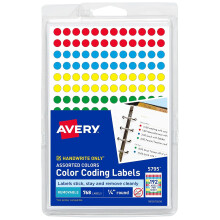 Etiquetas de Códigos de Cores Avery 05795, 1/4 Pol., Removíveis, 768/PK, Variadas