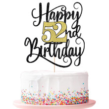 happy 52th birthday cake topper 52 birthday party cake decorations (Black and gold flashes 52nd)