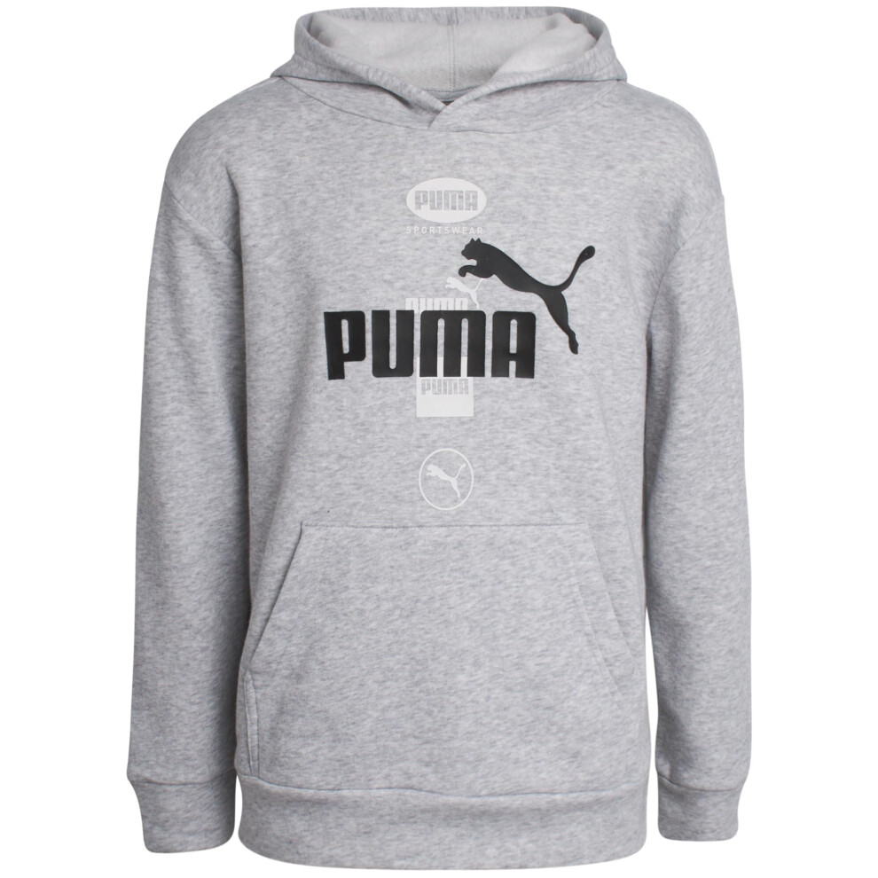 PUMA Boys' Athletic Hoodie - Performance Fleece Pullover Graphic Sweatshirt for Boys (Sizes: 8-20)  Size 10-12  Heather Grey