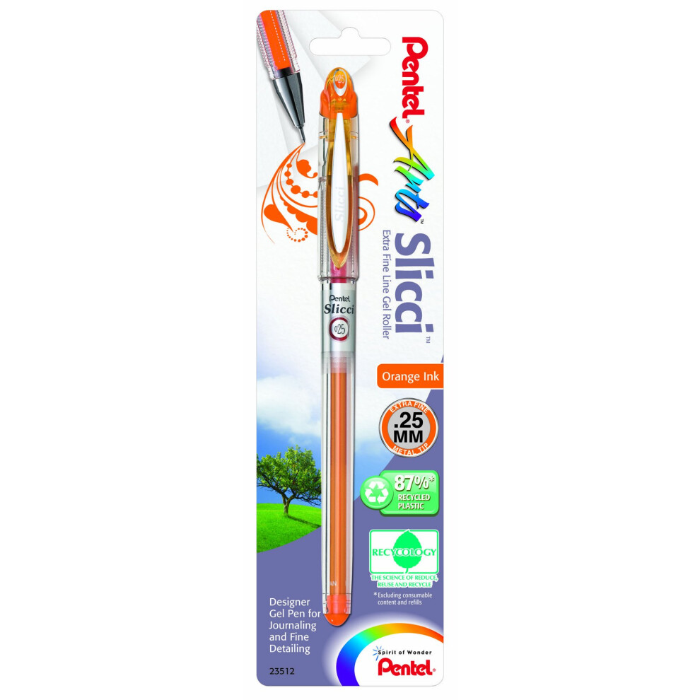 Pentel Arts Slicci 0.25 mm Extra Fine Gel Pen  Orange Ink  1 Pack (BG202BPF1)