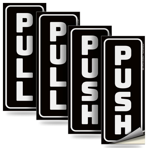 iSYFIX Adesivos de Sinalização Push Pull - 2 Pacotes 2.8x7 polegadas - Autocolantes Verticais, Preto/Branco