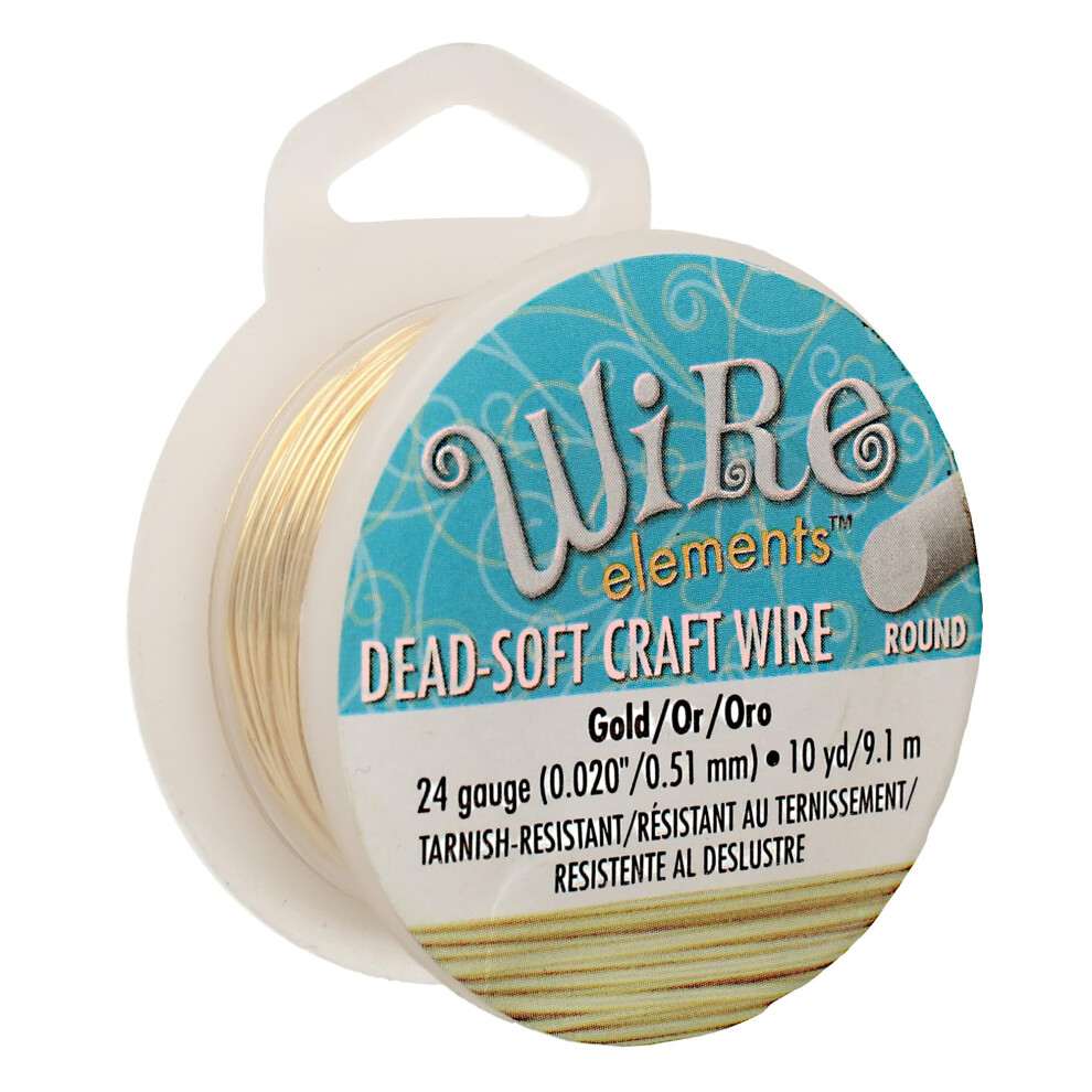 The Beadsmith Wire Elements Craft Wire - Tarnish Resistant Soft Temper Round Gold Color - 0.51Mm 24 Gauge 10 Yard Spool - Jewelry Making Wire Wr 790524157020