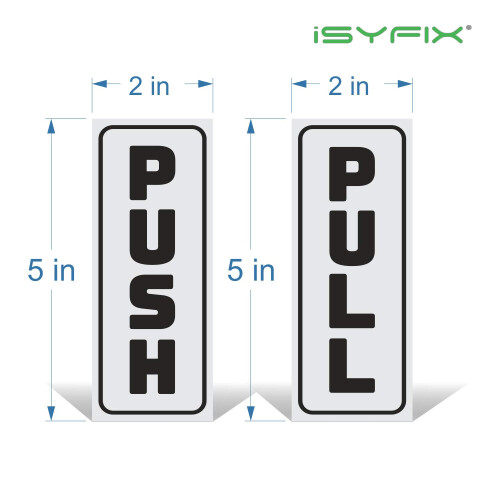 iSYFIX Adesivos Push Pull - 2 Pacote 2x5 polegadas - Decalque Vertical Autoadesivo, Vinil Branco/Preto 1