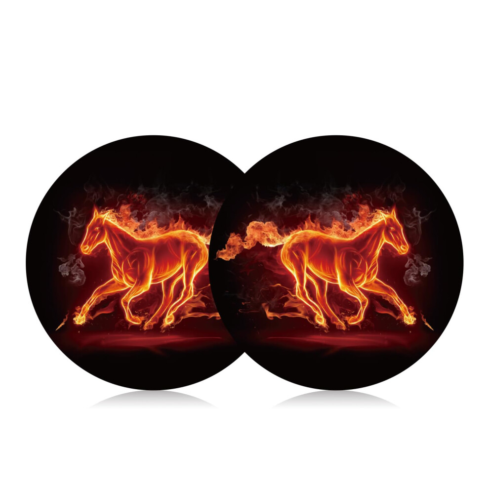 Car Cup Holder Coaster 2Pcs Cool Fire Horse Car Coasters Car Cup Holder Insert Coasters Mats Compatible With Ford Mustang Bronco 740727475223