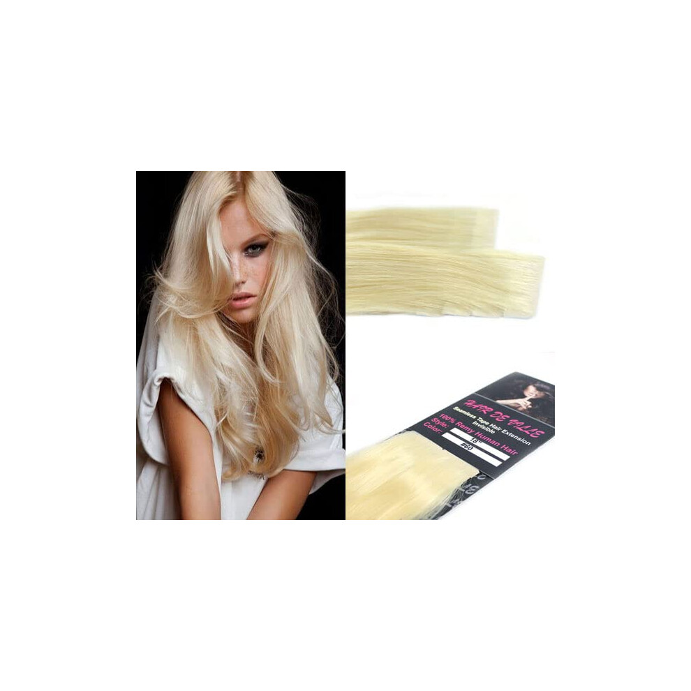 Vlasy De Ville 20 Pcs X 18"""" Inches Pu Machine Injected Invisible Tape In Seamless Remy Human Hair Extensions (#60 Lightest Blonde)