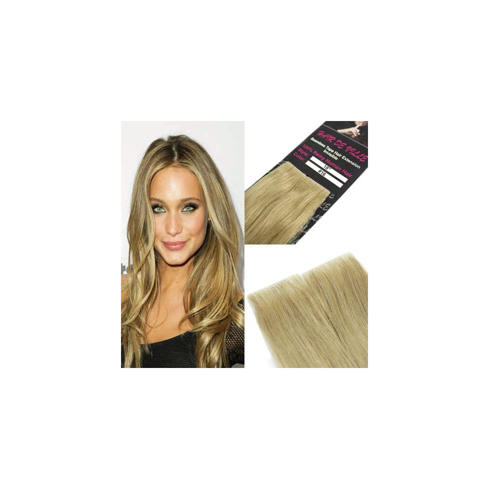 Vlasy De Ville 20 Pcs X 18"""" Tape In Pu Machine Injected Invisible Seamless Remy Human Hair Extensions #16 Honey Blonde Color