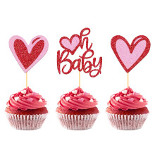 24db Valentin-napi Baby Cupcake Toppers Baby Shower Party dekorcihoz Valentin napi tma Baby Shower tortadszek (oh baby)