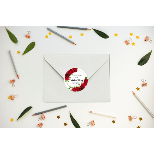 40 Adesivos de Agradecimento com Rosas Vermelhas, 2 Polegadas, Ótimos para Casamentos e Festas 1
