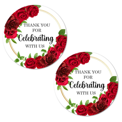 40 Adesivos de Agradecimento com Rosas Vermelhas, 2 Polegadas, Ótimos para Casamentos e Festas