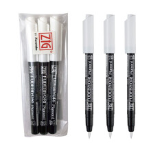 Conjunto de 3 canetas Kuretake ZIG FUDEBIYORI PIGMENT Branco Leitoso, Para Caligrafia, Ilustração, Ponta Flexível