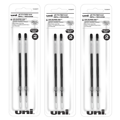 Uni-Ball Uniball Jetstream Ballpoint Pen Refills  1.0mm Bold Point  Black Ink  6 Refills