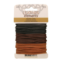 The Beadsmith Leather Cord - Black  Brown & Natural Mix - 1.5mm Diameter - 24 Feet Per Card - Indian Leather Thong for Braiding  Beading  Necklac