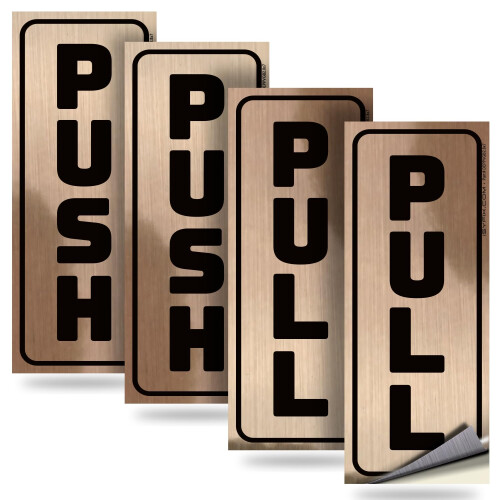 iSYFIX Adesivos Push Pull - 2 Pacotes 2.8x7 polegadas - Autocolante Vertical, Preto/Dourado Escovado para Portas