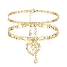 YANODA Initial Enkelbandjes voor Dames 14K Vergulde Gelaagde Figaro Ketting Letter Initial Enkelbanden Handgemaakte Gelaagde Hart Enkelbandjes Gepers