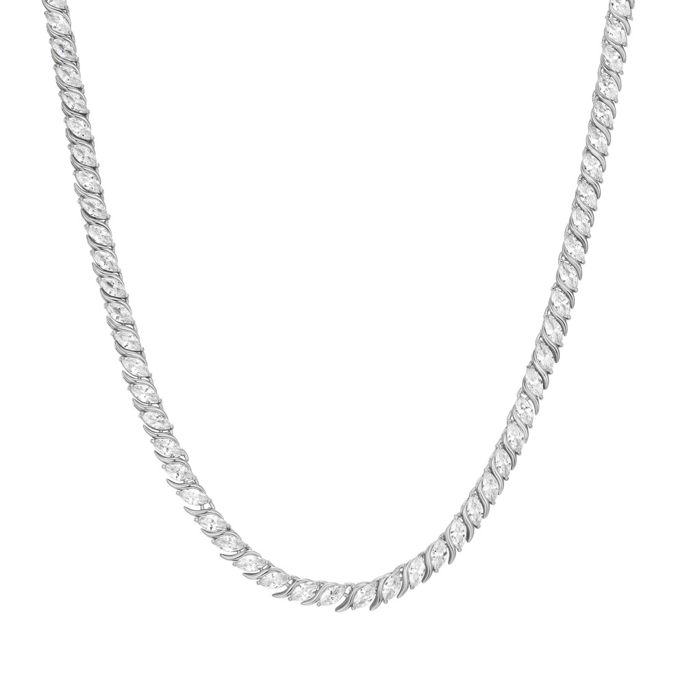 Amazon Essentials Cubic Zirconia Wave Tennis Necklace in Rhodium Plated Sterling Silver  White  18