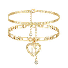 YANODA Initial Enkelbandjes voor Dames 14K Vergulde Gelaagde Figaro Ketting Letter Initial Enkelbanden Handgemaakte Gelaagde Hart Enkelbandjes Gepers