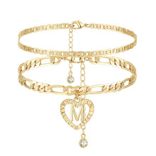 YANODA Initial Enkelbandjes voor Dames 14K Vergulde Gelaagde Figaro Ketting Letter Initial Enkelbanden Handgemaakte Gelaagde Hart Enkelbandjes Gepers
