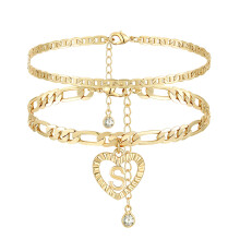 YANODA Initial Enkelbandjes voor Dames 14K Vergulde Gelaagde Figaro Ketting Letter Initial Enkelbanden Handgemaakte Gelaagde Hart Enkelbandjes Gepers
