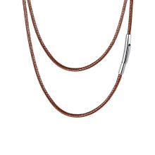 FaithHeart gevlochten lederen koord ketting met roestvrijstalen kliksluiting 3 mm mannen DIY geweven wax touw ketting voor hanger 24 inch bruin