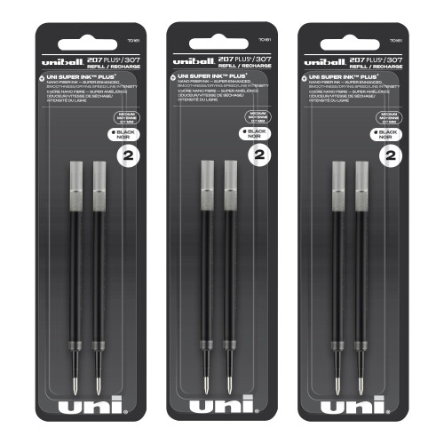 Uni-Ball Uniball 207+ Plus Pen Refills  0.7mm Medium Point  Black Ink  6 Refills
