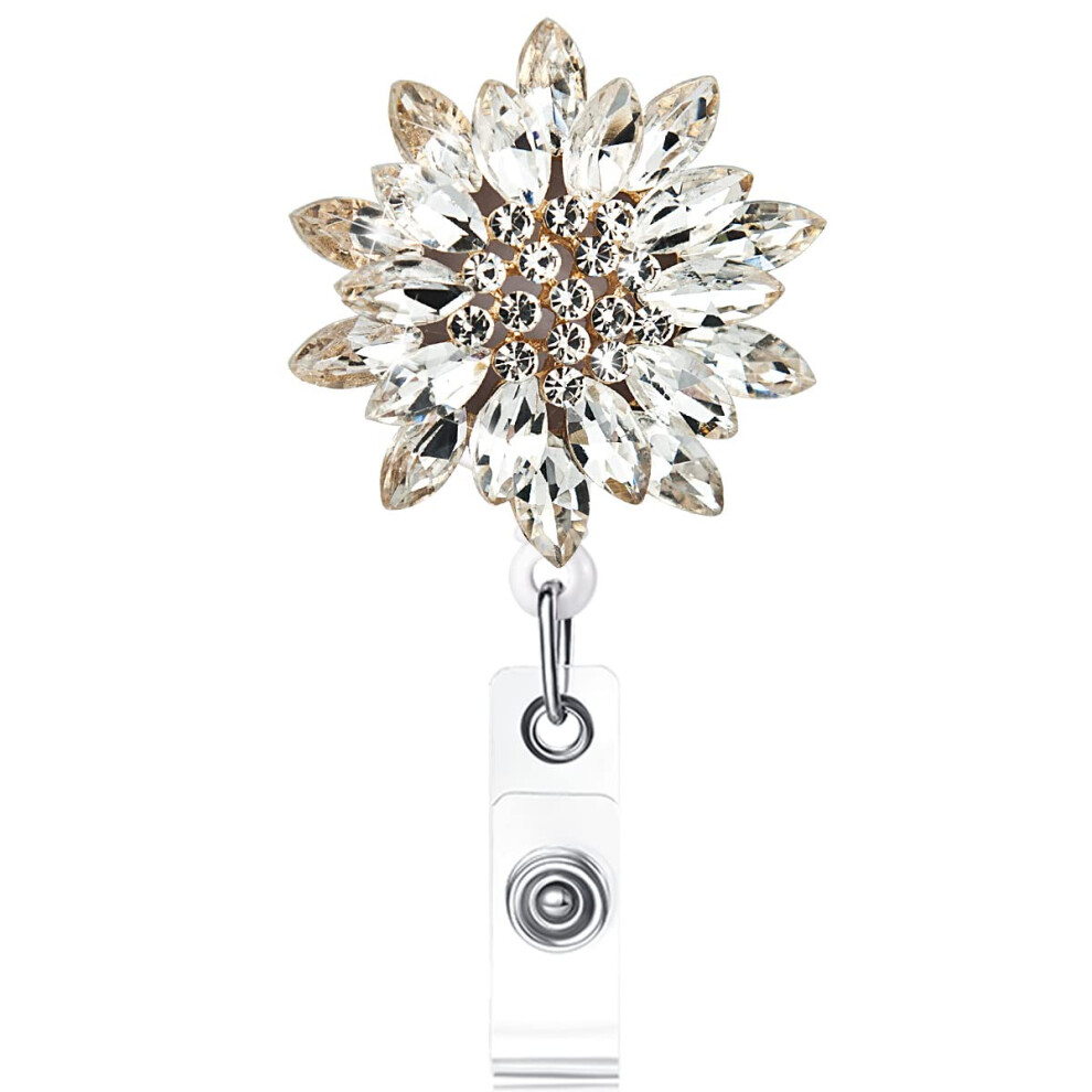 Porta Credencial Retr Ctil De Lujo Ascrafter Con Cristales Brillantes Y Clip Para Credencial De Mujer-image