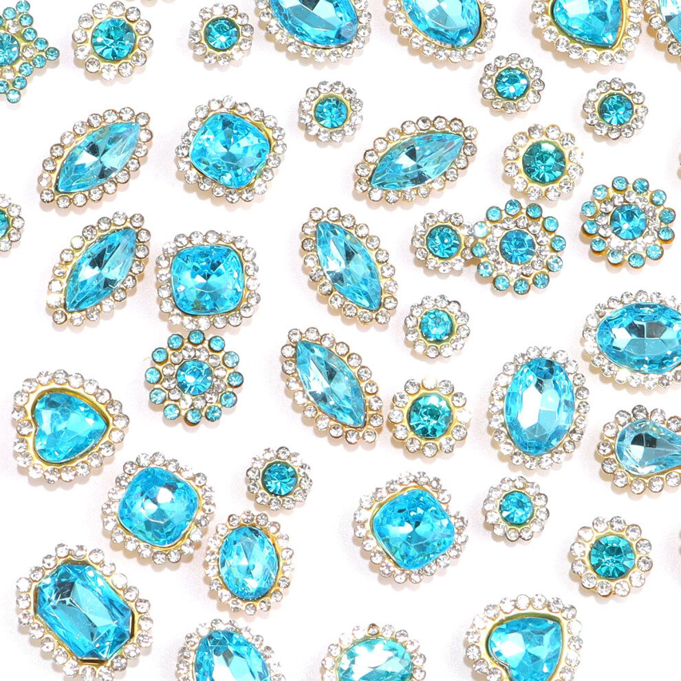 OEMOO 50 PCS Genaaide Rhinestones Gemengde Vormen Glas Lichtblauwe Rhinestones Met Gouden Klauw