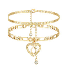 YANODA Initial Enkelbandjes voor Dames 14K Vergulde Gelaagde Figaro Ketting Letter Initial Enkelbanden Handgemaakte Gelaagde Hart Enkelbandjes Gepers
