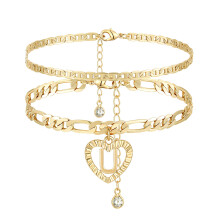 YANODA Initial Enkelbandjes voor Dames 14K Vergulde Gelaagde Figaro Ketting Letter Initial Enkelbanden Handgemaakte Gelaagde Hart Enkelbandjes Gepers