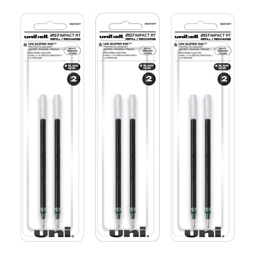 Uni-Ball Uniball 207 Impact RT Retractable Pen Refills  1.0mm Bold Point  Black Ink  6 Refills