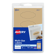 Avery Multi-Use Labels Kraft Brown Oval Scroll 1-1/8 x 2-1/4 Pack of 24 (40151)
