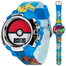 Accutime Kinder-Pokemon-Pokeball-Digital-LCD-Quarz-Armbanduhr in Blau mit blauem Armband, cooles, preiswertes Geschenk und Partygeschenk für Jungen,