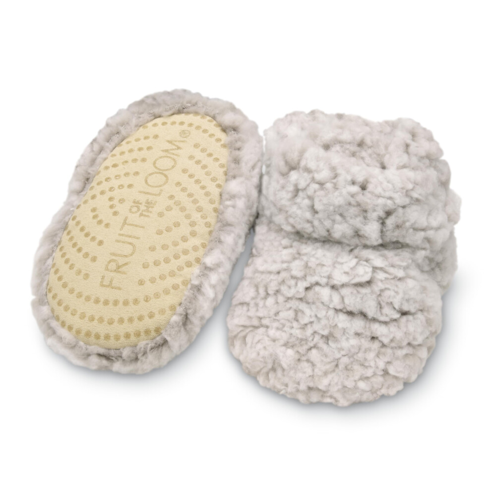 Fruit of the Loom Cozy Thermal Wrap Booties with Non-Skids for Baby Girls  Boys  Unisex - Oatmeal Sherpa (0-6 Months)
