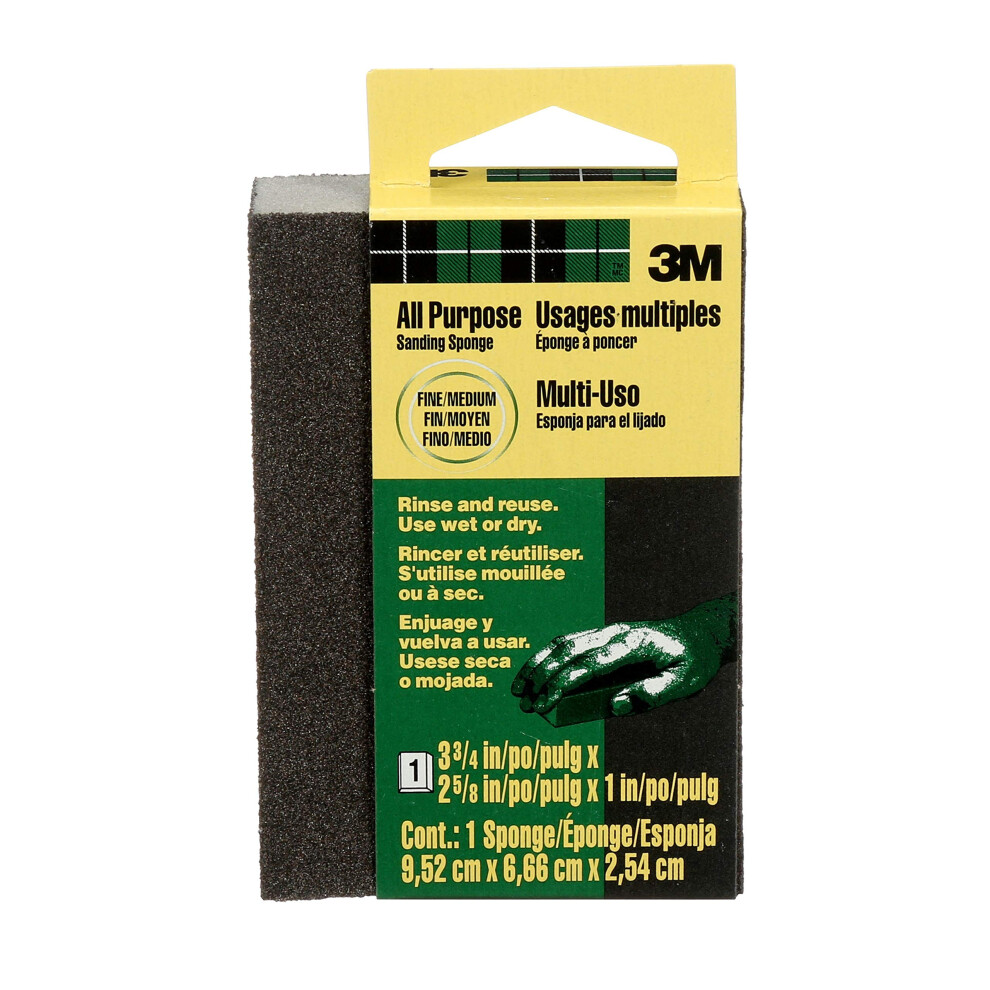 3M Small Area Sanding Sponge  3.75-in by 2.625-in by 1-in  Fine/Medium