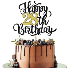 Leetaivie boldog 28. szletsnapi tortafedo fekete arany csillog szletsnapi tortafedo 28. vfordulhoz / 28. szletsnapi party dekorcis kellke