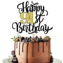 Leetaivie boldog 91. szletsnapi tortafedo fekete arany csillog szletsnapi tortafedo 91. vfordulhoz / 91. szletsnapi party dekorcis kellke