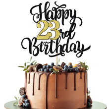 Leetaivie boldog 23. szletsnapi tortafedo fekete arany csillog szletsnapi tortafedo 23. vfordulhoz / 23. szletsnapi party dekorcis kellke