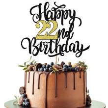 Leetaivie Boldog 22. Szletsnapi Tortafedo Fekete arany csillog Szletsnapi Tortafedo 22. vfordul / 22. Szletsnapi Party dekorcis kellkek