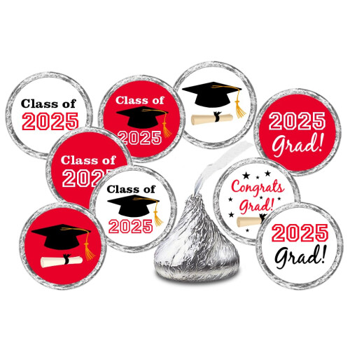 216 New Graduation Party Cap Class of 2025 Favor Kisses Stickers Labels ...