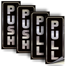 Samolepky iSYFIX Push Pull Stickers Sign 2 balen 2,4 x 6 palcu Vertikln samolepic samolepic kartcovan strbrn/cern vinylov samolepka na