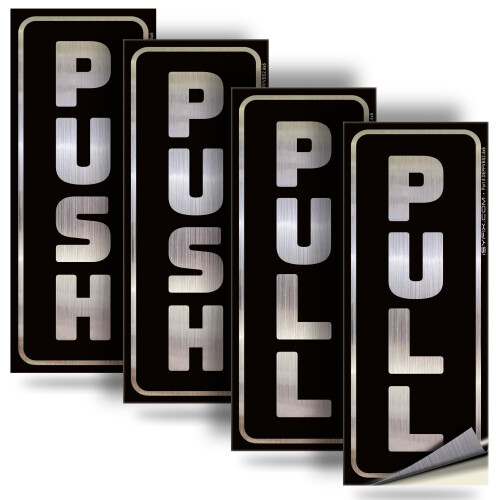 iSYFIX Adesivos Push Pull - 2 Pacotes 2.4x6 polegadas - Vinil Autocolante Prata/Preto para Portas