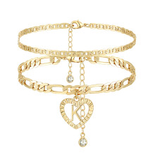 YANODA Initial Enkelbandjes voor Dames 14K Vergulde Gelaagde Figaro Ketting Letter Initial Enkelbanden Handgemaakte Gelaagde Hart Enkelbandjes Gepers