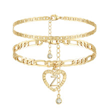 YANODA Initial Enkelbandjes voor Dames 14K Vergulde Gelaagde Figaro Ketting Letter Initial Enkelbanden Handgemaakte Gelaagde Hart Enkelbandjes Gepers